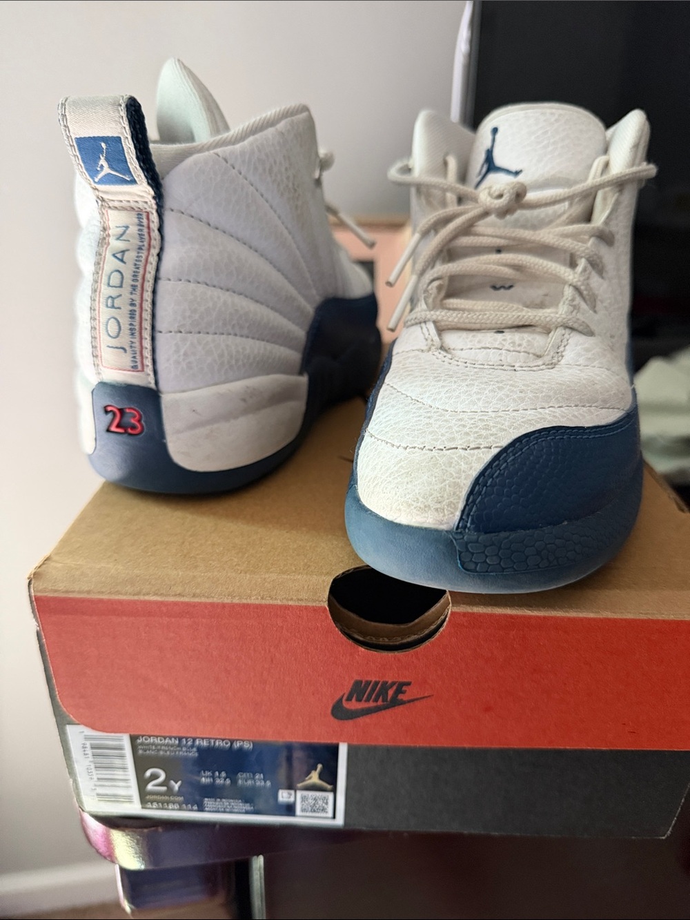 Jordan Kids' Retro 12 Sneakers - White & Navy FRENCH BLUE